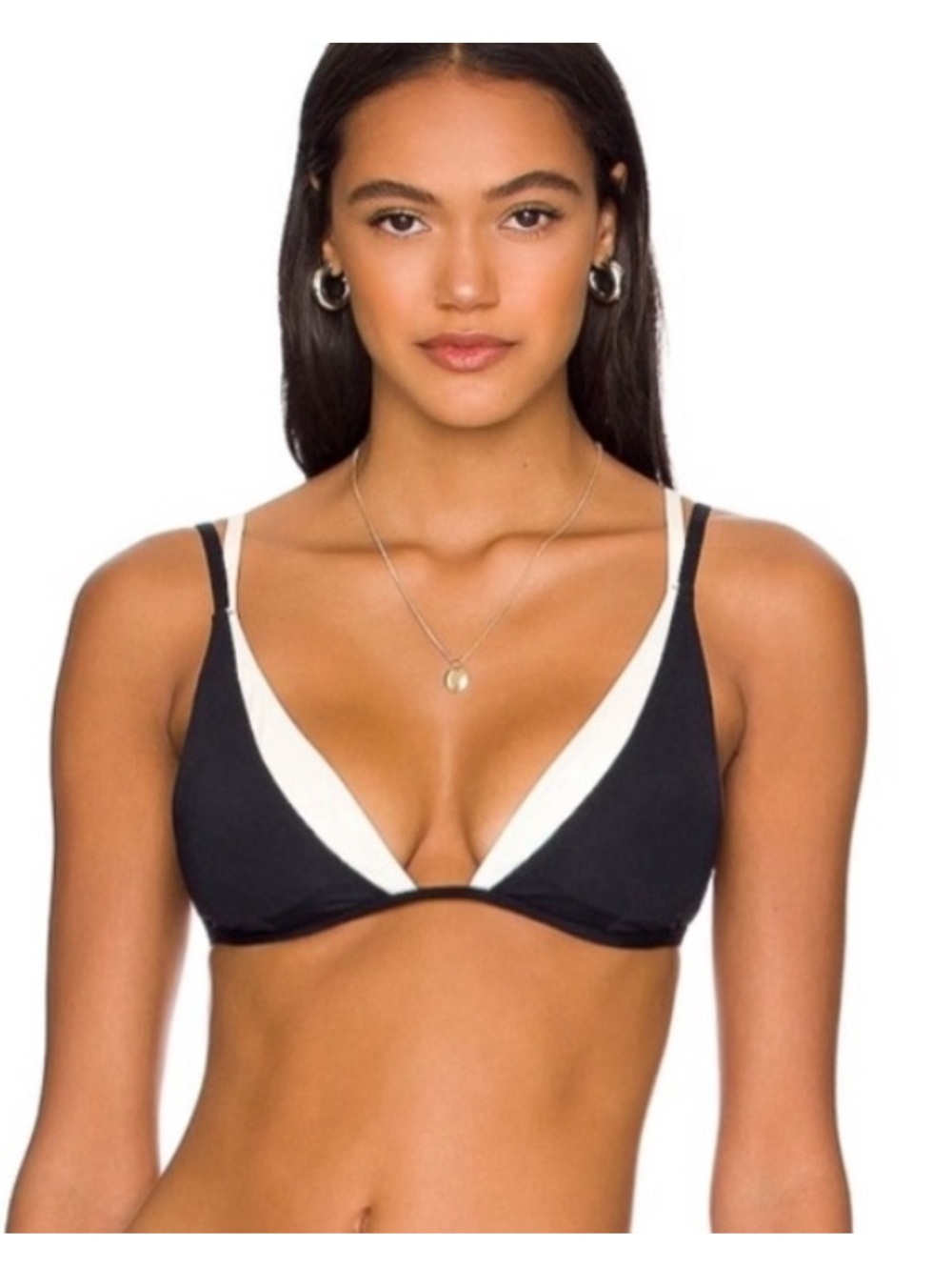 l*space Black & White Contrast Triangle Bikini Top - Small - New NWOT